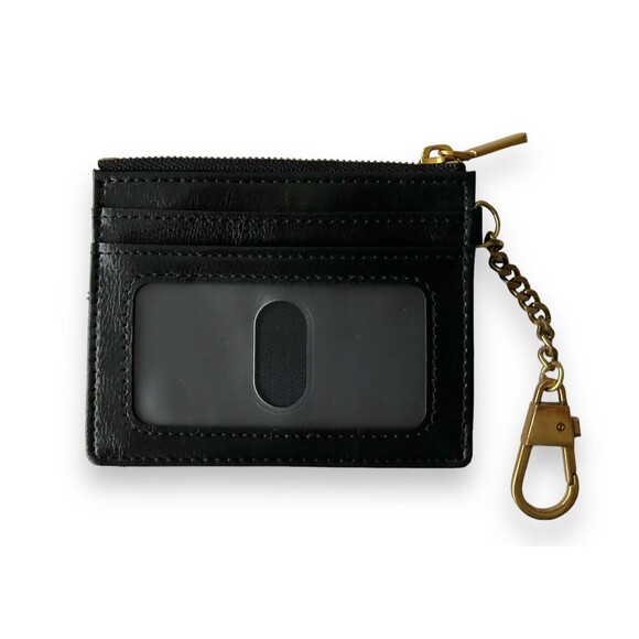 Small Black Wallet Cards & Coins Holder Vtg Unisex Elegant Gold Keychain Italy - Picture 3 of 3